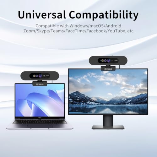 TOALLIN 2K QHD Webcam for Windows Hello Face Login, IR Facial Recognition Camera, USB Webcam with Microphone, 92° Wide Angle View, Computer Web Camera for Video Calls