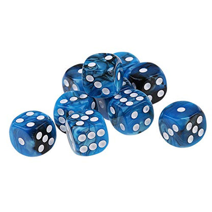 10PCS Polyhedral Dice D6 Dice 16mm Acrylic Dice Game Dice for RPG MTG DND Dice Table Games (Blue Black) - color: Blue Black