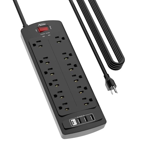 Power Strip, ALESTOR Surge Protector with 12 Outlets and 4 USB Ports(1 USB C Port), 20 Feet Extension Cord (1875W/15A), 2700 Joules, ETL Listed, Black - color: Black, size: 20 Ft