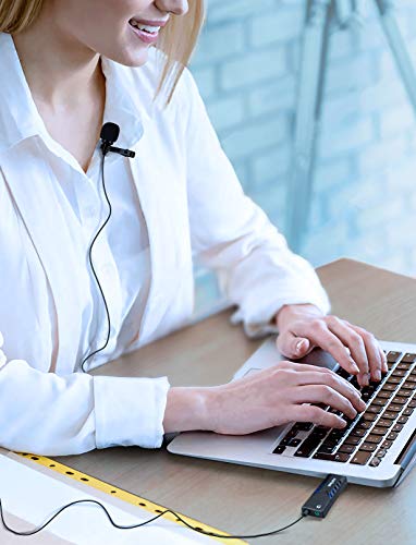 FIFINE USB Lavalier Lapel Microphone, Clip-on Cardioid Condenser Computer Mic Plug and Play USB Microphone with Sound Card for PC and Mac-K053