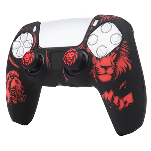 Lion Controller Skin Cover Compatible with PS5/Playstation 5 Controller, RALAN Protector Case Customised Thumb Grip - color: Lion Black Red