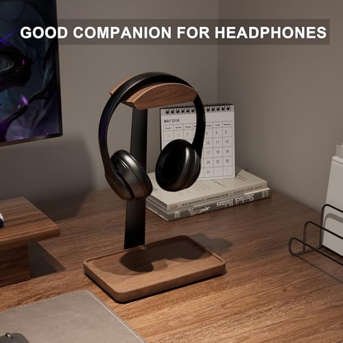 Wooden Headphone Stand, Wood Headset Stand for Desk, Universal Headphone Holder with Storage Base for Gaming, Sony,Bose