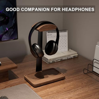 Wooden Headphone Stand, Wood Headset Stand for Desk, Universal Headphone Holder with Storage Base for Gaming, Sony,Bose