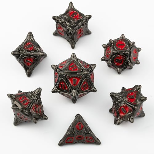 Surpass DND dice Metal dice Set for Dungeons & Dragons Black dice Set Metal Big Mouth Monster dice (Black-red) - color: Black-red