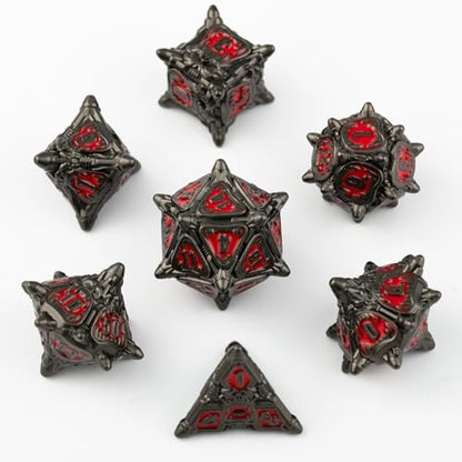 Surpass DND dice Metal dice Set for Dungeons & Dragons Black dice Set Metal Big Mouth Monster dice (Black-red) - color: Black-red