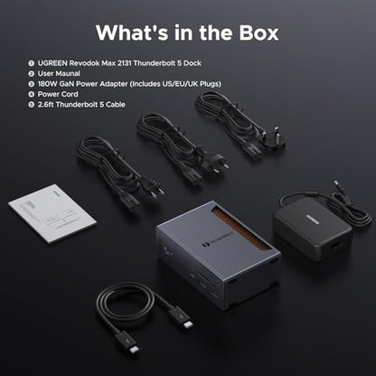 UGREEN 13-in-1 Thunderbolt 5 Docking Station, 120Gbps Max Transfer, Single 8K@60Hz, Dual 6K@60Hz Display, 140W Power Charging Revodok Max 2131 with 2.5GbE, SD/TF 4.0 (Includes US/EU/UK Power Adapter)