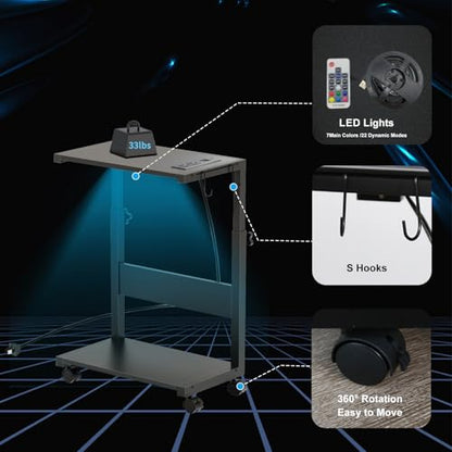 CPU Tower Stand, Rolling Holder with LED Strip & Charging Station | Mobile Rolling CPU Holder,Height Adjustable PC Tower Stand with Charging Station for Office Home Black - color: Black, size: 19.29'' × 11.42'