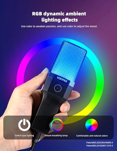 USB Microphone for PC, Gaming, Streaming, Podcasting, Recording, Dynamic Condenser Mic with RGB Light, One-Touch Mute, Gooseneck Tripod, USB-C/USB-A, Vocal Mic for Singing YouTube