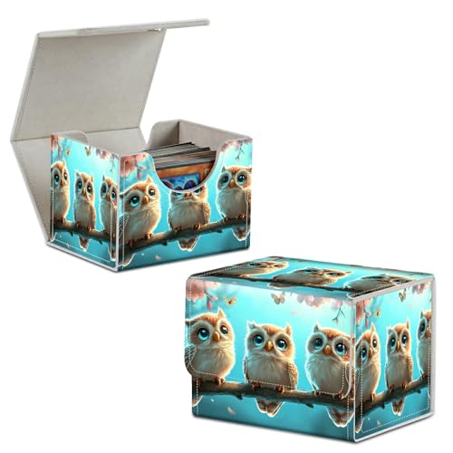 Three Cute Baby Owls Card Deck Box Trading Cards with Strong Magnet Commander Deck Box Card Storage Box Magic Premium Card Storage Box Case Cover for TCG CCG Magic Cards - color: Three Cute Baby Owls, size: A Card Deck Box