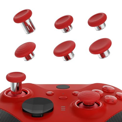 eXtremeRate 6 in 1 Metal Replacement Thumbsticks for Xbox Elite Series 2 Controller, Passion Red & Metallic Silver Swappable Magnetic Analog Stick Joystick Caps for Xbox Elite 2 Controller -Model 1797 - color: Passion Red & Metallic Silver