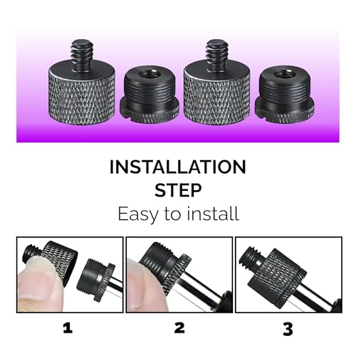 Mic Stand Adapter Set 8 pieces Metal Microphone Stand Screw Thread Adapter 5/8 Female to 3/8 Male 3/8 Female to 5/8 Male 5/8 Female to 1/4 Male 1/4 Female to 5/8 Male Tripod Adapter ADP03A Blck - color: Black