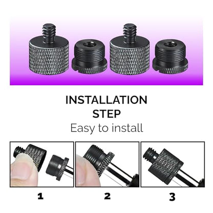 Mic Stand Adapter Set 8 pieces Metal Microphone Stand Screw Thread Adapter 5/8 Female to 3/8 Male 3/8 Female to 5/8 Male 5/8 Female to 1/4 Male 1/4 Female to 5/8 Male Tripod Adapter ADP03A Blck - color: Black