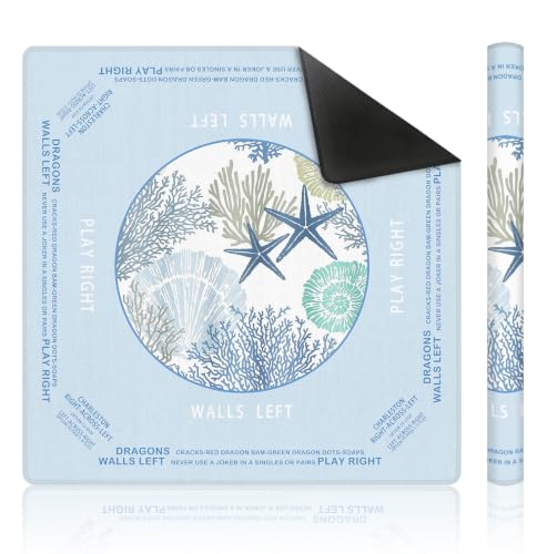 Blue Coastal Beach Mahjong Mat 31.5 x 31.5 Inch, Nautical Starfish Coral Non-Slip Noise Reduction Mahjong Table Mat for American Mah Jong Poker Card Board Games Dominoes - color: Blue Coastal
