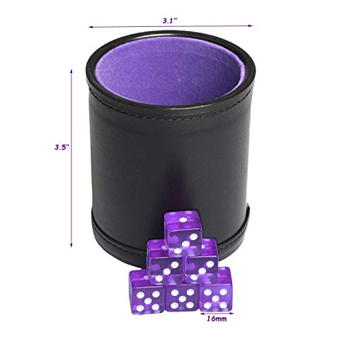 Leatherette Dice Cup Felt Lining Shaker Quiet for Playing Yahtzee/ Farkle/ Liars Dice/ Board Game - color: Purple