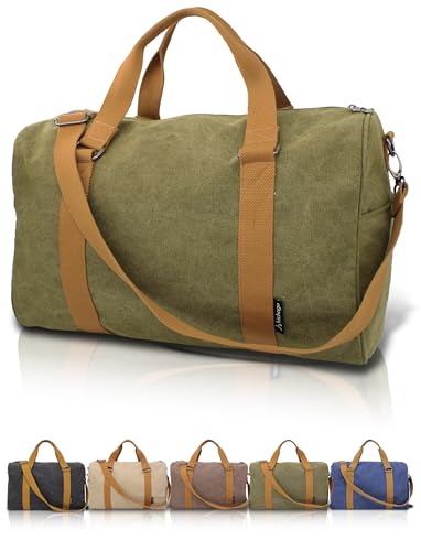 Travel Duffel Bag - 40L Weekender Carry-On, CanBoss (khaki) | Spacious 40L canvas weekender duffle for women & men - gym, travel and carry-on bag with trolley sleeve and 6 pockets - color: khaki