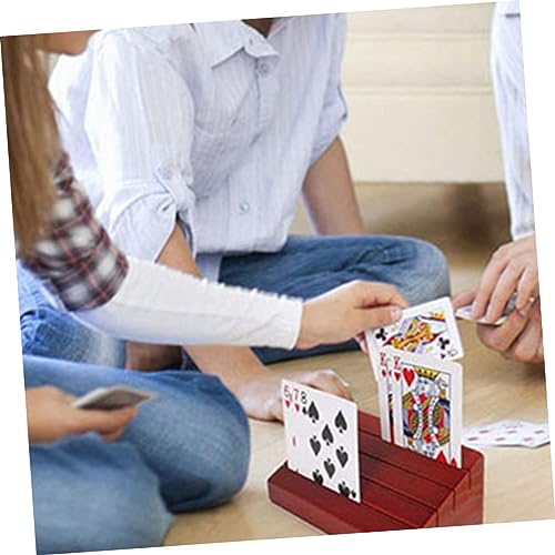 OSALADI Wooden Game Card Stand Sturdy Playing Card Holder with Multiple Slots for Easy Viewing for Games and Board Brown