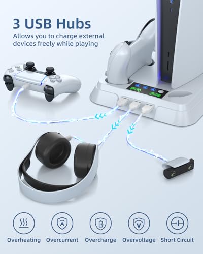 Lictin Cooling Station and Console Stand for PS5/Pro/Slim, Controller Charging Station for PlayStation 5 Console, PS 5 Stand with Controller Charger for Disc & Digital, PS5 Holder with Cooling Fan