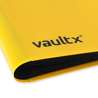 Vault X 4 Pocket Strap Trading Card Binder 160 Cards Side Loading (Yellow) | Holds 160 standard-size TCG cards in 20 side-loading 4-pocket pages. Padded, water-resistant cover. - color: Yellow