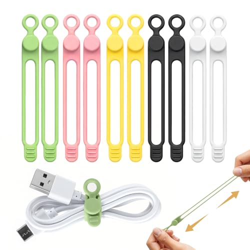 10 Pcs Silicone Cable Ties, Reusable Data Cable Organizer Wire Organizers for Office, Multipurpose Elastic Cord Wraps Cable Management for Charging Cord,Appliances,Home,Office,Kitchen,School,Travel - color: 10pcs-multicolor, size: 4.1 Inch