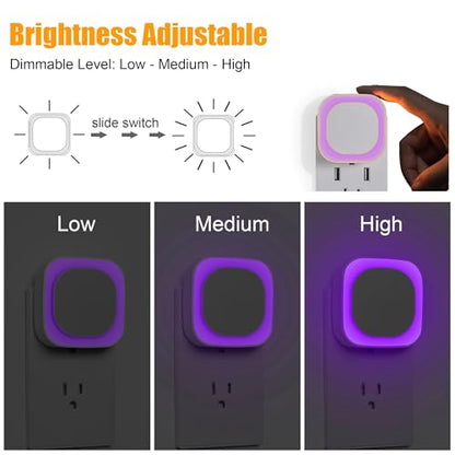 2 Pack Purple Night Light, Gentle Eye-Care with Dimmable Soft Glow & Indirect Reflection, Auto Dusk to Dawn Sensor, Plug in Nightlight for Meditation Corner, Creative Studio, Bedroom, Bathroom | Eye-Care Reflected Glow, Dusk to Dawn Sensor, Auto ON/OFF, L
