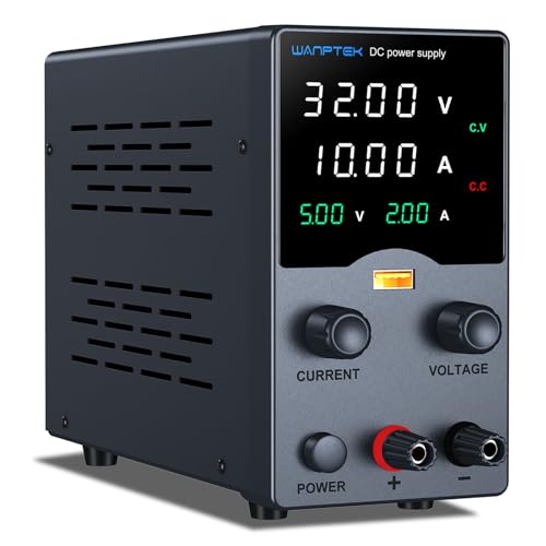 WANPTEK DC Power Supply Variable 30V 10A, Adjustable Bench Power Supply with Precision Encoder Knob, 4-Digit LED Display, USB Fast Charging Port & Real-Time Output Display for Repair Lab and DIY - color: GA-Black, size: 0-30V 0-10A