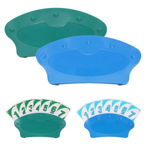 Card Holders for Playing Cards, Hands Free Card Holder Stand for Poker, Canasta & Family Game Night, Plastic Card Organizer for Arthritis Seniors (Blue & Green) - color: Blue, Green