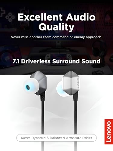 Lenovo Legion RGB Gaming in-Ear Headphones with USB-C E510-7.1 Surround Sound, Hi-Res Audio, in-Line Controller with RGB Lights - Compatible with PC, Tablet, Phone
