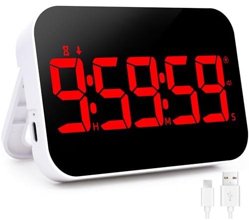 Kitchen Digital RED Timer, Count Down Up, Rechargeable, Vibration Mode Adjustable Volume and Brightness LED Display, Time Management Cook, Desk - color: Red