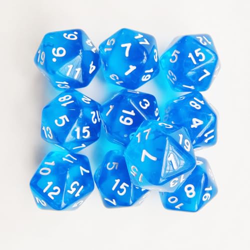10 Pieces Polyhedral Dice Set D20 Dice 20mm Acrylic 20 Sided Game Dice for Dungeons and Dragons RPG MTG DND Dice Table Games (Transparent Blue) - color: Transparent Blue