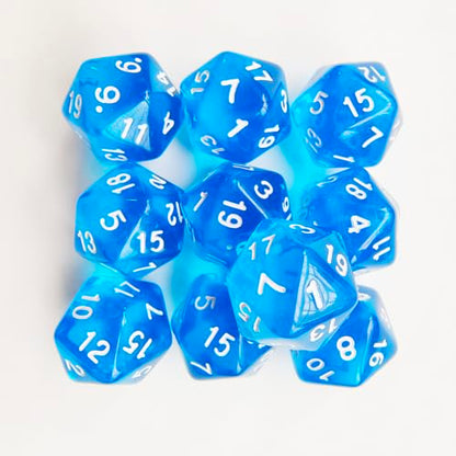 10 Pieces Polyhedral Dice Set D20 Dice 20mm Acrylic 20 Sided Game Dice for Dungeons and Dragons RPG MTG DND Dice Table Games (Transparent Blue) - color: Transparent Blue