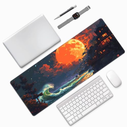 Gaming Mouse Pad Desk Pad,Extended Big Mouse Pad,31.5x11.8 Inch Long Computer Keyboard Mouse Mat Mousepad with 3mm Non-Slip Base and Stitched Edge for Gaming and Office… (Oil Painting) - color: Oil Painting