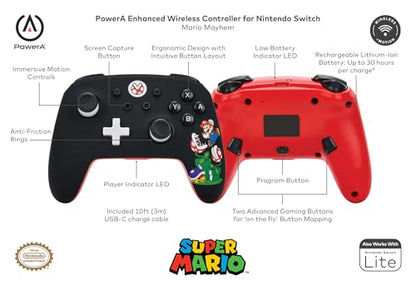PowerA Enhanced Wireless Controller for Nintendo Switch/Switch 2 / Switch Lite/OLED Model - Mario Mayhem - Gamepad, game controller, Officially Licensed (Amazon Exclusive) - color: Mario Mayhem