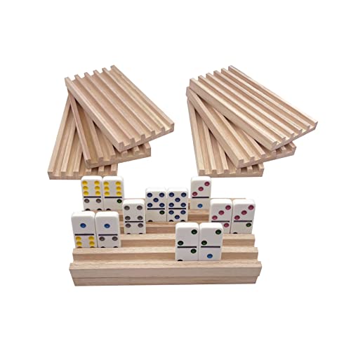 SUTIMSHE Mexican Train Domino Trays Set of 8,Natural Wood Domino Racks, Domino Tiles Holders,Double 12 Tiles Holder,Chickenfoot and Other Dominoes Games,Dominoes NOT Included