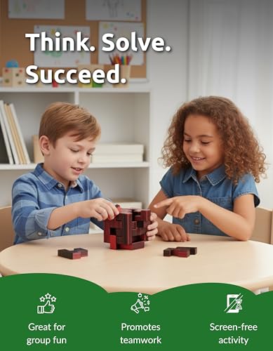 Cubix 3D Interlocking Brain Teaser Puzzle Cube, Reddish Brown Dual Tone, Precision Crafted Logic IQ Challenge, Compact Travel Fidget, Screen Free for Kids Ages 3 Plus - style: Cubix Reddish