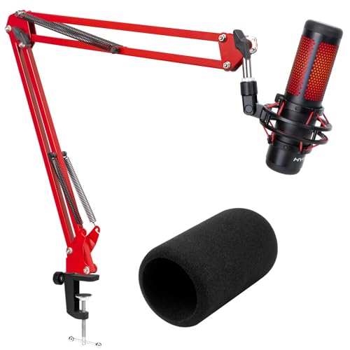 SUNMON HyperX QuadCast Boom Arm - Upgraded Red Boom Arm with Windscreen, Sound Insulation and Noise Reduction, HyperX QuadCast Microphone Arm with 3/8" to 5/8" Adapter - color: Red Quadcast BoomArm