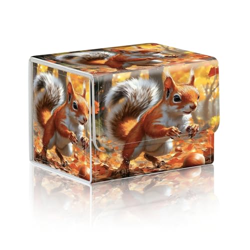 Trading Card Storage Box, Holds 100+ for MTG Cards, Premium PU Leather with Magnetic Closure, Squirrel In Autumn Forest Durable Deck Box for Magic the Gathering, Trading Card Games - color: Squirrel In Autumn Forest