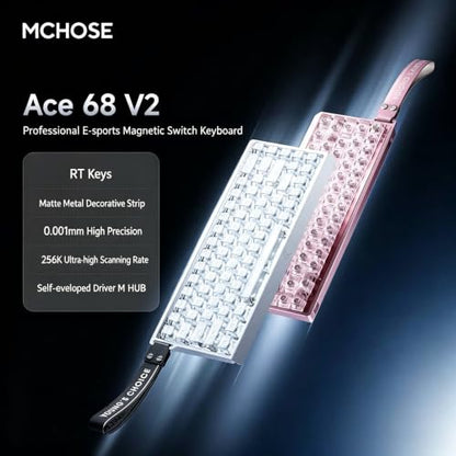 MCHOSE ACE 68 V2 Magnetic Switch Keyboard,65% Hall Effect Rapid Trigger Wired Gaming Keyboard with 0.001mm Adjustable Actuation 256K Scanning 8K Hz Polling Rate RGB Backlit Keycaps for Esports (Pink) - color: ACE68 V2-Pink