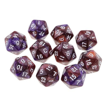 10PCS Polyhedral Dice - D20, 20mm Acrylic, 20 Sided, RPG, MTG, DND, Table Games (Coffee Purple) - color: Coffee Purple