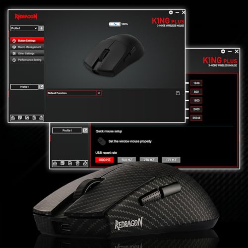 Redragon M916 Plus Carbon Fiber Tri-Mode Gaming Mouse, 49G Ultra-Light 45K DPI Mouse w/Ergonomic Natural Grip Build, Full Programmable Buttons, Software Supports DIY Keybinds & DPI - color: Carbon Fiber, style: 1K Hz