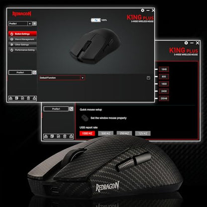 Redragon M916 Plus Carbon Fiber Tri-Mode Gaming Mouse, 49G Ultra-Light 45K DPI Mouse w/Ergonomic Natural Grip Build, Full Programmable Buttons, Software Supports DIY Keybinds & DPI - color: Carbon Fiber, style: 1K Hz