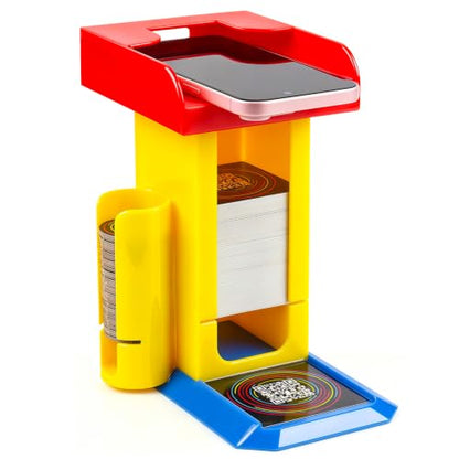 3-in-1 Game Organizer and Scanning Stand Compatible with Hitster | Card Storage Box & Token Holder - Hands-Free Smartphone Tray for Seamless Music Trivia Play - Desktop Party Game Accessory