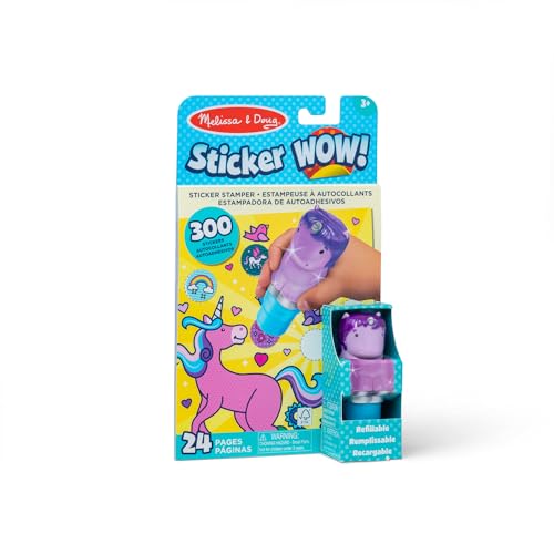 Melissa & Doug Sticker Wow!™ 24-Page Activity Pad and Sticker Stamper, 300 Stickers, Arts and Crafts Fidget Toy Collectible Character – Purple Unicorn - for Kids Ages 3+ - FSC Certified