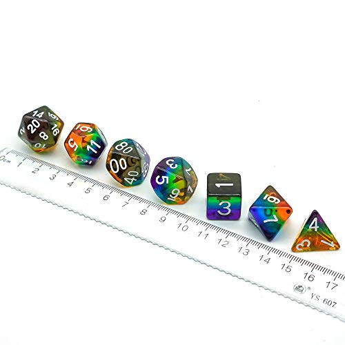 Cusdie 7-Die Rainbow Dice Polyhedral DND Dice Sets for Role Playing Game(Rainbow-Transparent) - color: Rainbow-transparent