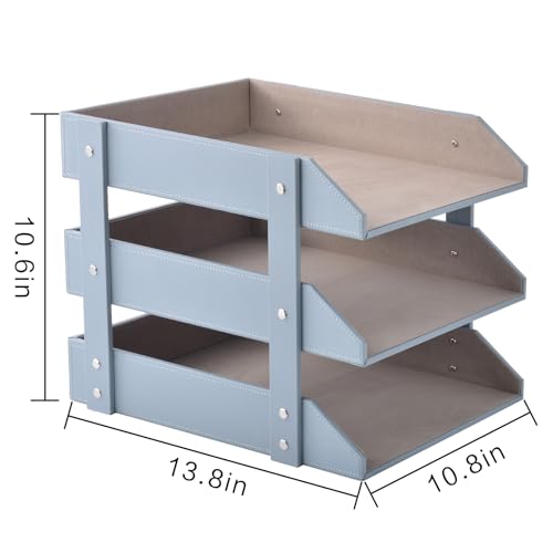 Leather Desk Organize Holder,3-Layer Stackable Letter Tray,Used to Store documents,Folders,Stationery,Magazines,Paper,and Other Home Office Supplies,Desk File Rack (Grey) - color: Gray
