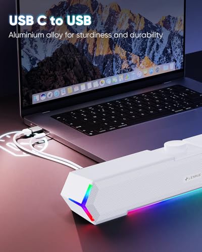 LENRUE G11 Computer Speakers for Desktop, Touch Lights PC Speakers with Surge Clear Sound, USB C/USB Powered for Computer Desktop PC Laptop Monitor (White) - color: White