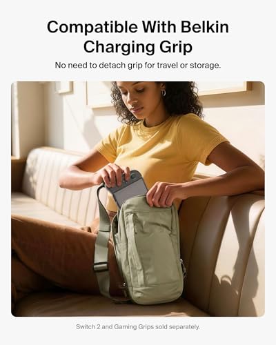 Belkin Nintendo Switch 2 Carrying Case, Sling Crossbody Travel Bag, Fits Up to 2 Pro Controllers with 10 Game Cartridge Slots, Soft Interior & Lightweight Protective Gaming Pouch, Switch 2 Accessories - color: Olive