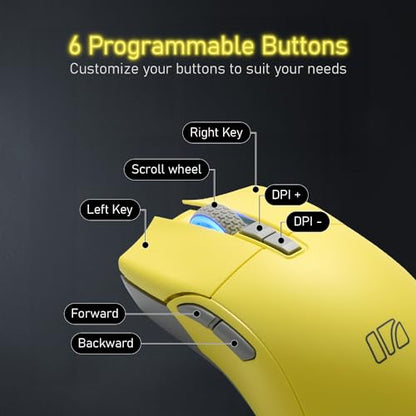 iRocks M31R Wireless Gaming Mouse, Triple Mode 2.4G/ Bluetooth/USB-C Detachable Cable Gaming Mouse, Kailh GM8.0 Switches, Advanced PixArt PAW3395 Optical Sensor, Up to 26,000 DPI - Lemon Yellow - color: Lemon Yellow