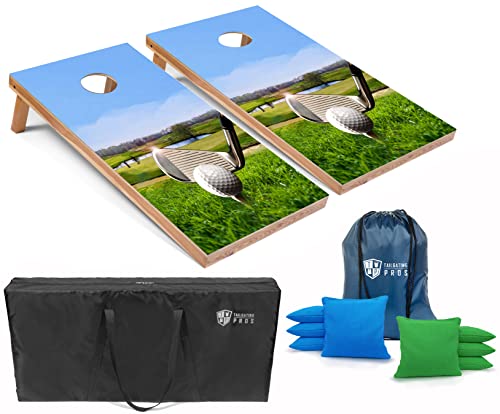 Tailgating Pros Cornhole Board Set w/Bean Bags and Carrying Case - 4'x2' Corn Hole Toss - Tournament and Lightweight Options - Optional LED Lights - color: Golf, size: 4'x2' Boards