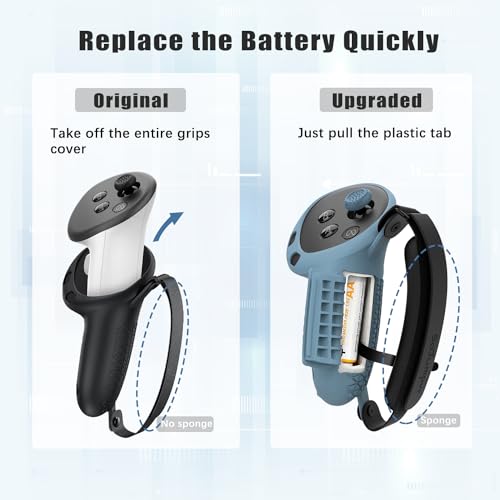 Controller Grips Cover Compatible with Meta Quest 3S/Quest 3 Accessories, Hand Strap with Battery Opening, Knuckle Straps with Widen and Thicken Sponge(Not for Charging Dock) (Fog Blue) - color: Fog Blue