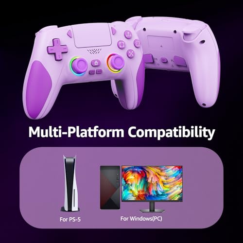 Akalyptra Wireless Controller for PS-5/PS-5 Pro/Slim/PC with Turbo/Macro/Combo, Hall Effect Controller for PS5 Support Dual Vibration, 3.5mm Headphone Jack, 6-Axis Motion Control Gamepad with Speaker - color: Purple